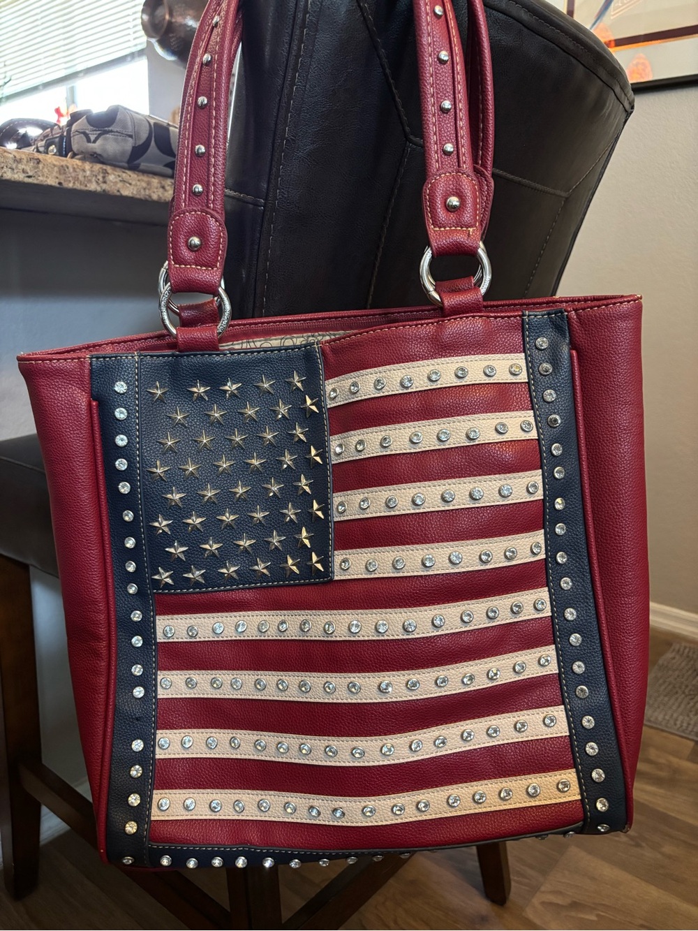 Montana West Red, White & Blue American Flag Studded Tote